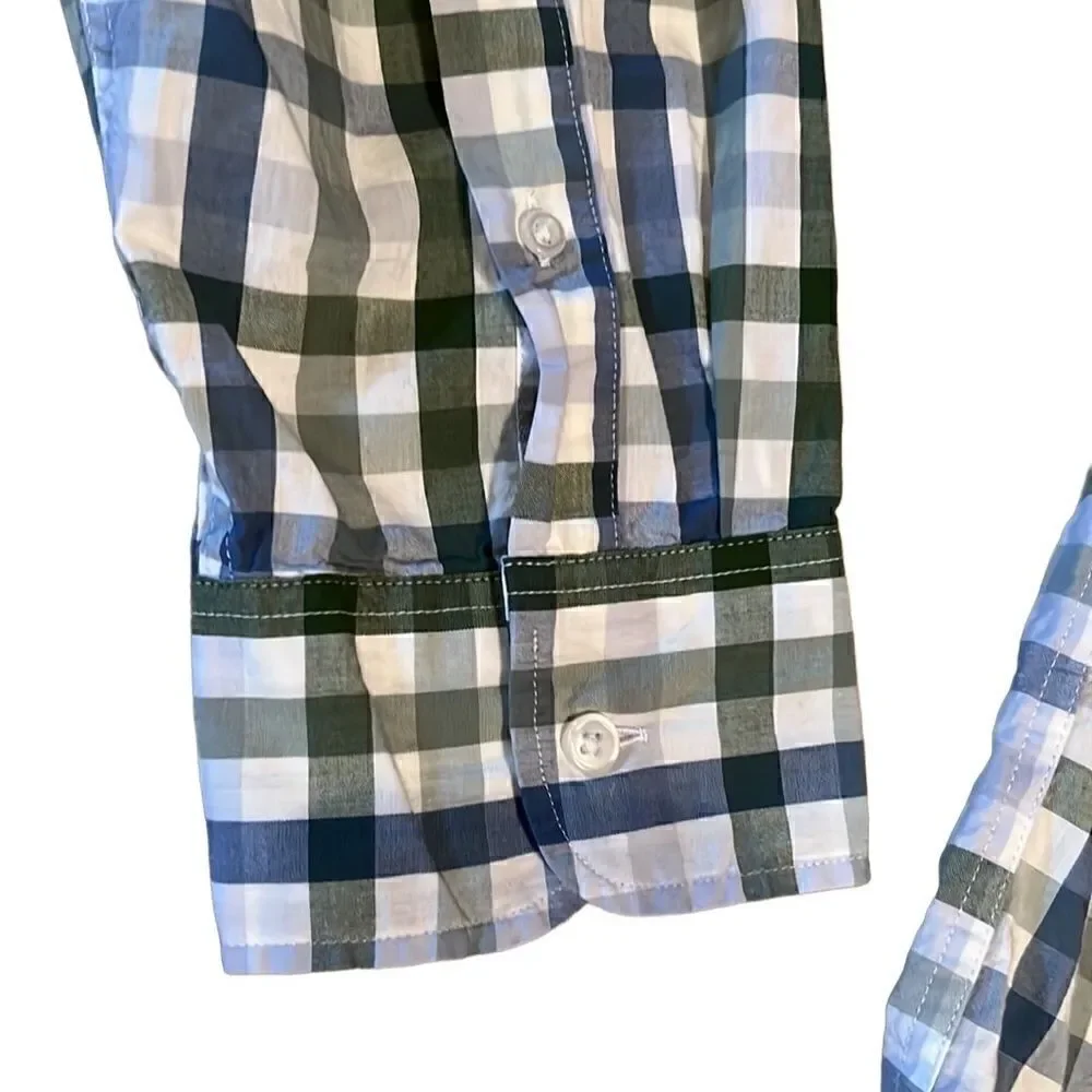 J Crew Men’s XL Blue Green White Striped Long Sleeve Button Down Shirt